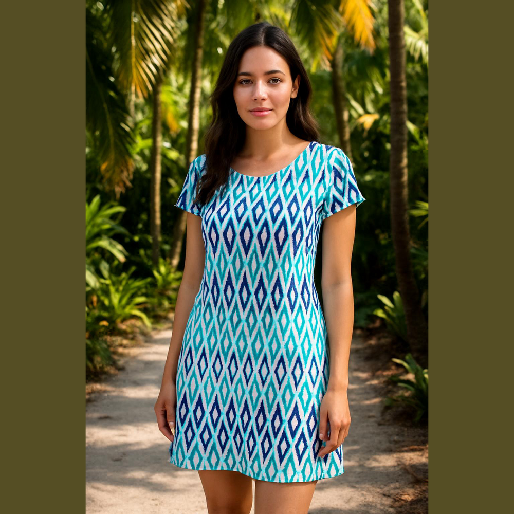 EUC Hatley Callie Ikat Dress Blue White Large